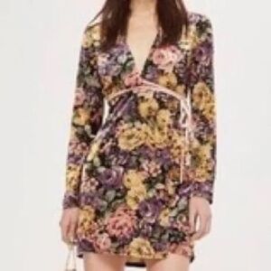 Topshop Gray Floral Pattern Dress